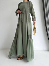 Olive crotchet lace abaya and dress set 