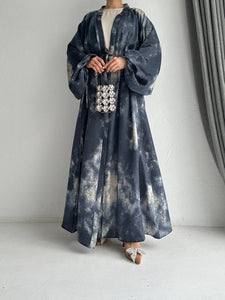 Dark navy Printed abaya and dress set 