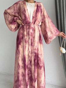 Pink Printed abaya and dress set 