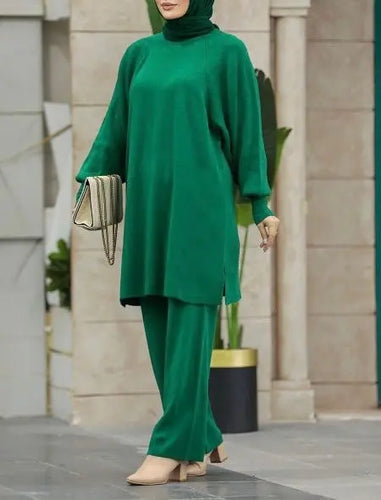 Sammah Emerald Green Two Piece Sweater Set Hijabimama