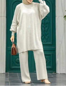 Sammah Oat Two Piece Sweater Set Hijabimama