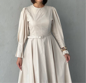 Modest long sleeve beige dress
