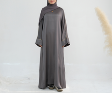 Grey Gold Trim Detail Abaya