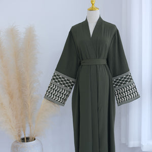 Olive green keffiyah embroidery abaya 