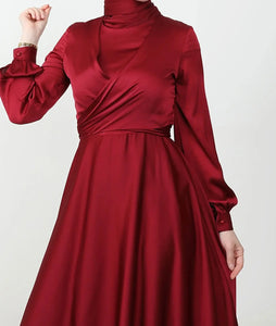 Lara Red Satin Gown Hijabimama