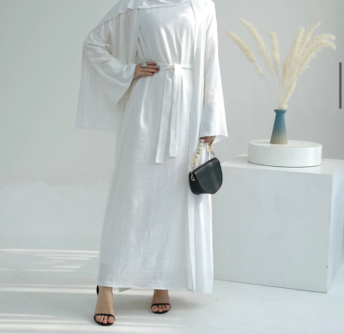 White linen dress and abaya set