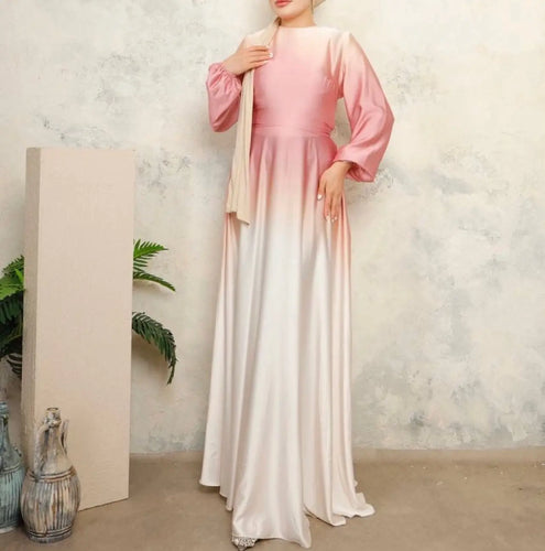Fareena Ombre Pink Satin Dress Hijabimama