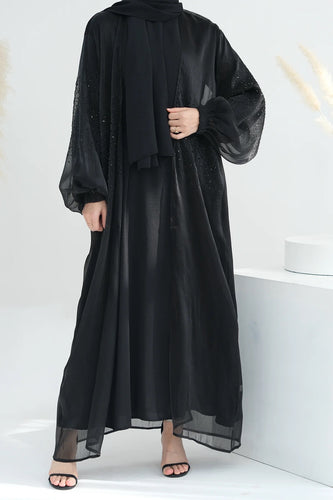 black embellished abaya and dress set