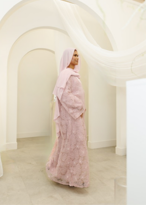 Zahra Blush Pink Bloom Abaya Set
