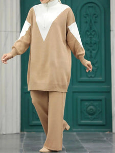 Asma Camel Two Piece Sweater Set Hijabimama
