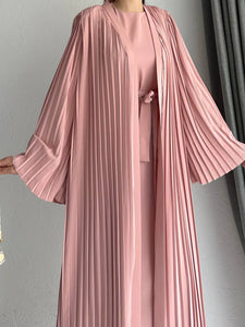 Pink pleated abaya and dress set 