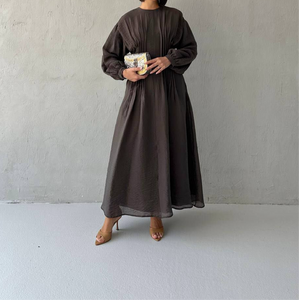 Flowy pleated chocolate brown long sleeve maxi dress
