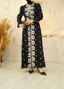 Ammara Black with Cream Embroidery Dress Hijabimama Ammara Black with Cream Embroidery Dress Hijabimama