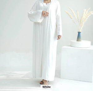 White linen dress and abaya set