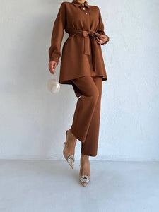 Saleena Brown Button Front Two Piece Co-Ord Set Hijabimama