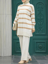 Tahira Oat Stripe Two Piece Sweater Set Hijabimama