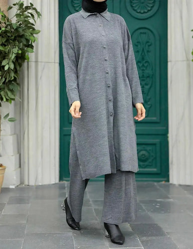 Wafia Grey Two Piece Sweater Set Hijabimama