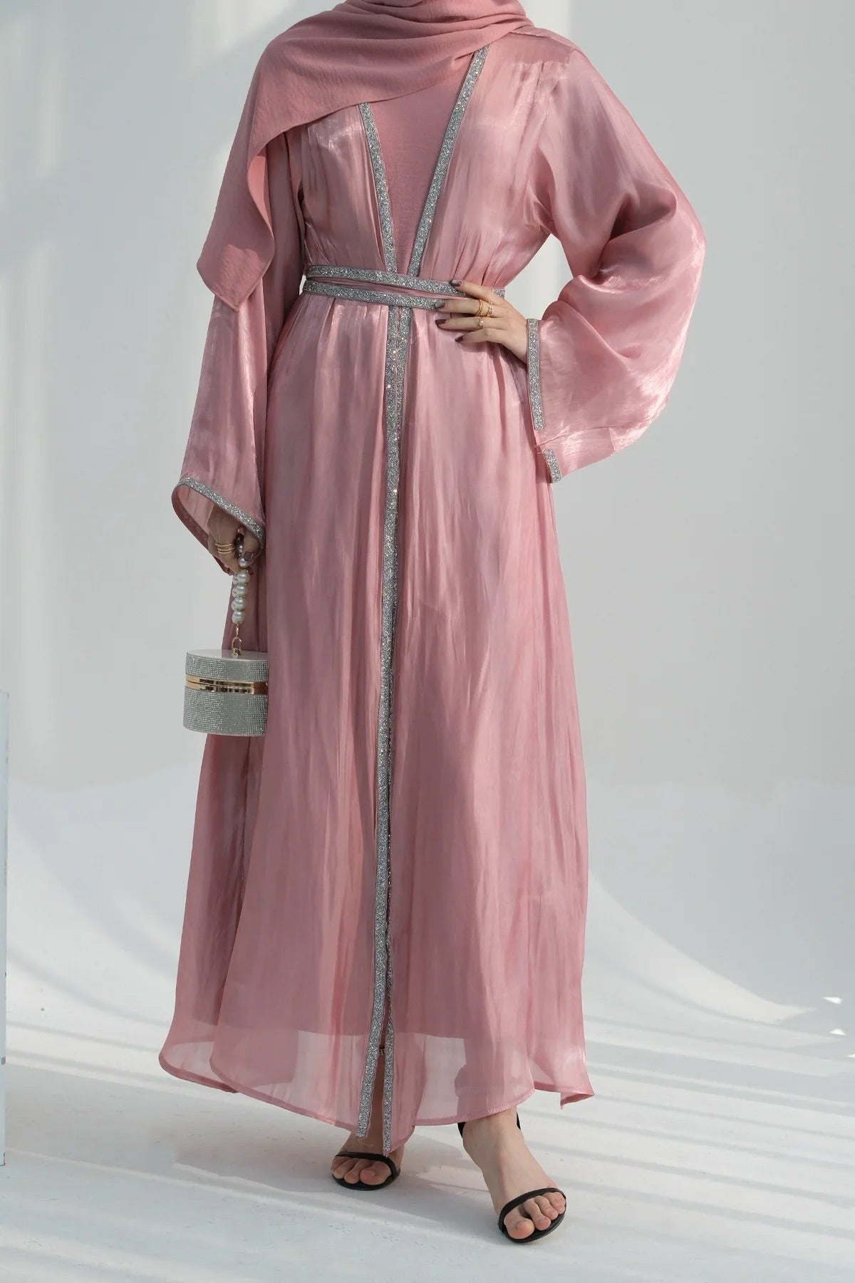 Ruhi Pink Abaya and Dress Set