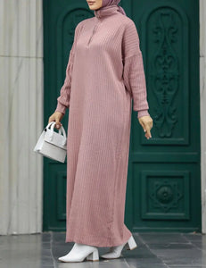 Rayya Pink Zip Front Sweater Dress Hijabimama