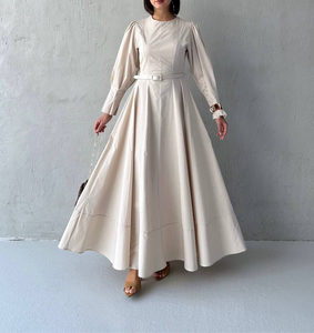 Modest long sleeve beige dress