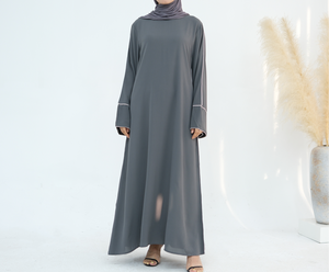 Grey Nida Trim Detail Abaya