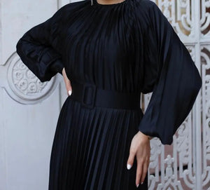 Shireen Black Pleated Satin Dress Hijabimama