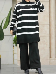Tahira Black Stripe Two Piece Sweater Set Hijabimama