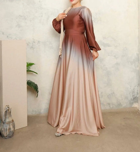 Fareena Ombre Brown Satin Dress Hijabimama