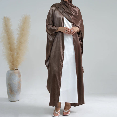 Brown satin batwing kimono abaya 