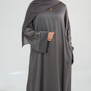 Grey Gold Trim Detail Abaya