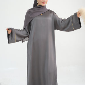 Grey Gold Trim Detail Abaya