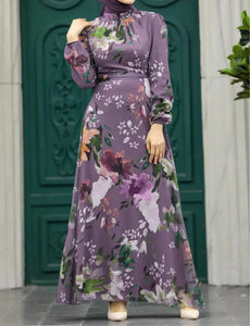 Lavender Floral Print Dress Hijabimama