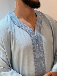 Sky Blue Linen Blend  Moroccan Thobe