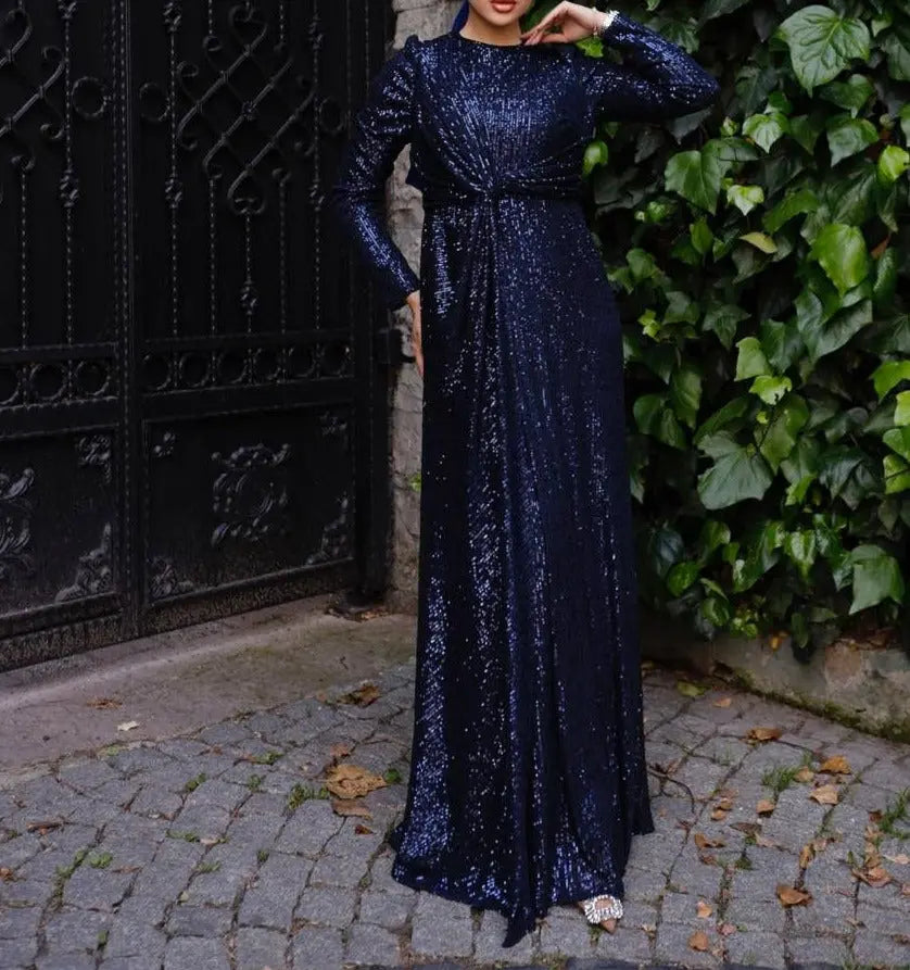Fareeha Navy Blue Sequin Gown Hijabimama