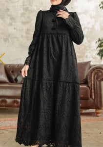 Farah Black Cotton Eyelet Dress Hijabimama