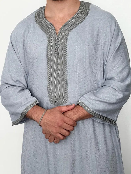 Grey Linen Blend Moroccan Thobe