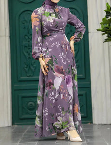 Lavender Floral Print Dress Hijabimama
