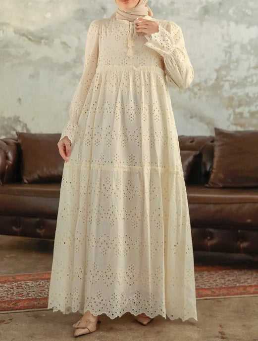 Farah Cream Cotton Eyelet Dress
