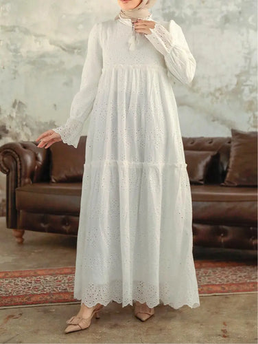 Farah White Cotton Eyelet Dress Hijabimama