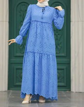 Farah Blue Cotton Eyelet Dress