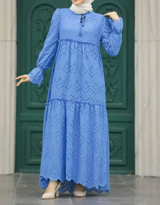 Farah Blue Cotton Eyelet Dress Hijabimama