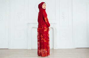 Red Sequin Faux Wrap Dress