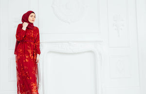 Red Sequin Faux Wrap Dress Hijabimama