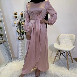 wrap front satin full sleeve mmosewg maxi dress