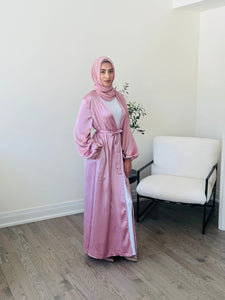 Aiylah Pink Satin Abaya Hijabimama