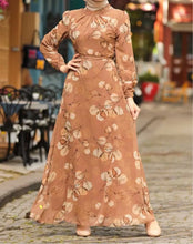 Tan Leaf print chiffon dress Hijabimama