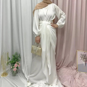 Ella White Luxury Satin Dress Set Hijabimama