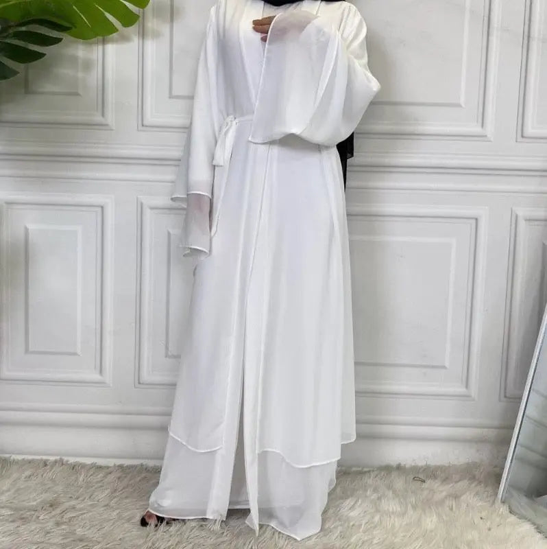 White Chiffon layered Abaya