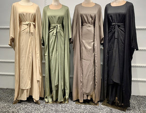 Mocha 3 Piece Linen Abaya Set