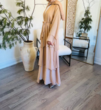 nude chiffon layered crystal trim abaya